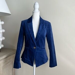 Women’s White House Black Market Blue, velour blazer jacket, size 0